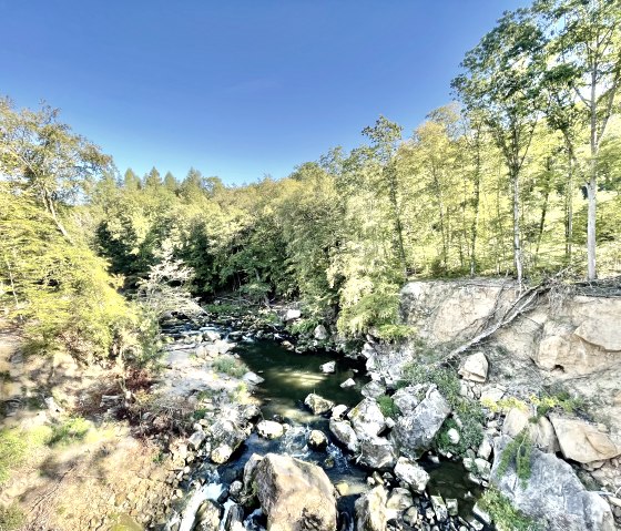 Aussicht von der Hängebrücke über den Irreler Wasserfällen, © Naturpark Südeifel/Ansgar Dondelinger